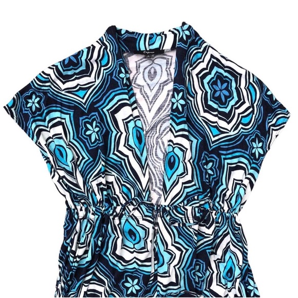 Express Blue Psychedelic Abstract Print Romper Style Tunic Blouse - Picture 3 of 13